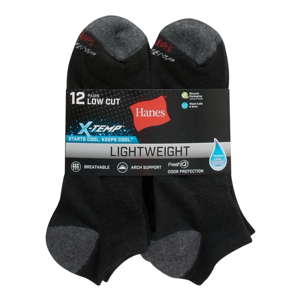 Hanes X-Temp Low Cut Cushioned Socks 12 Pairs Size 6-12 Arch Support Breathable